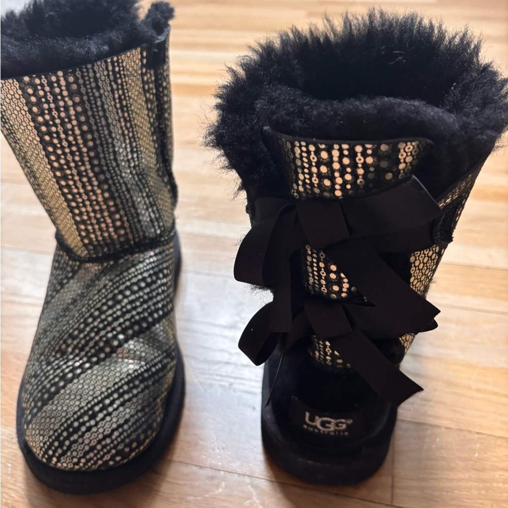 UGG Black and Silver Boots with Bows Limited Edition only worn a few times
